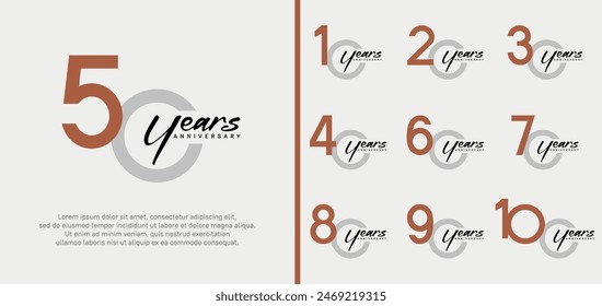 set of anniversary logo brown and gray color number on white background for celebration
