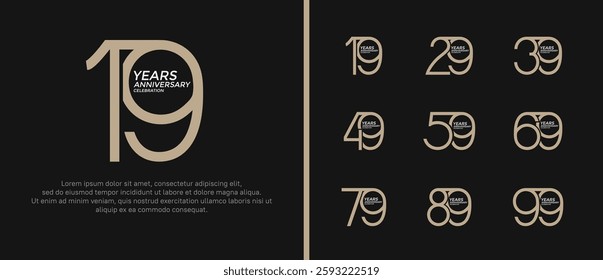 set of anniversary logo brown and white color on black background for celebration moment