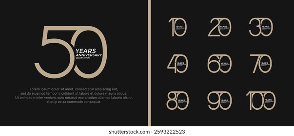 set of anniversary logo brown and white color on black background for celebration moment