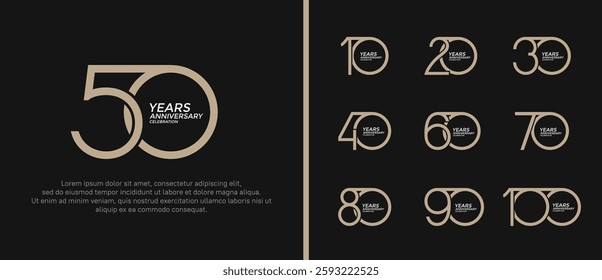 set of anniversary logo brown and white color on black background for celebration moment