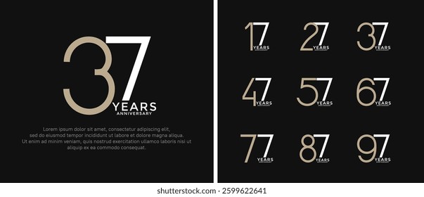 set of anniversary logo brown and white color on black background for celebration moment