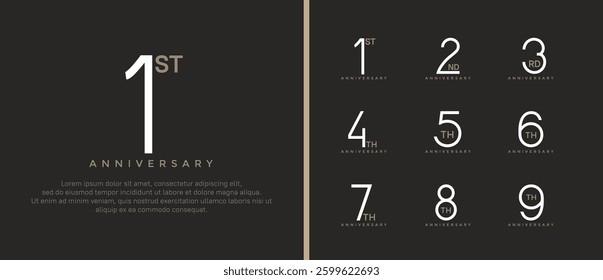 set of anniversary logo brown and white color on black background for celebration moment