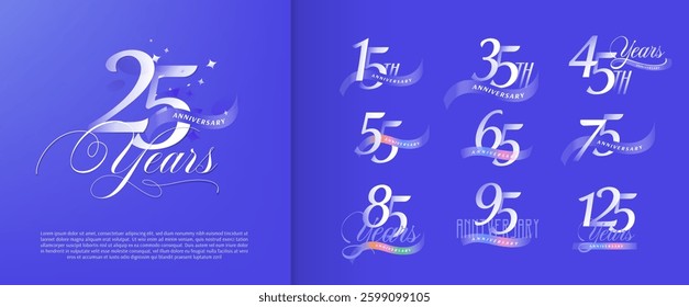 set of anniversary logo for celebration moment, company profile, booklet, leaflet, magazine, brochure, web, invitation or greeting card
