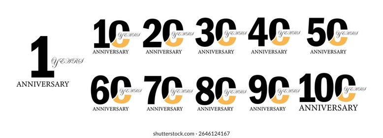 set of anniversary logo colorful on white background for celebration moment.
