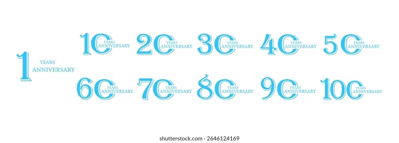 set of anniversary logo colorful on white background for celebration moment.
