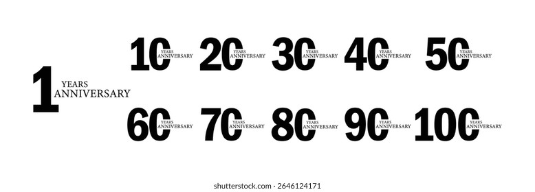 set of anniversary logo colorful on white background for celebration moment.

