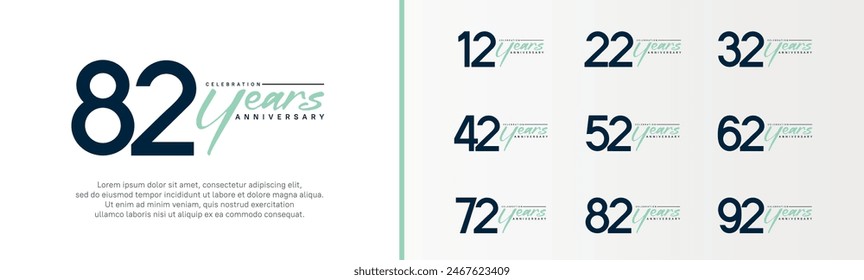 set of anniversary logo dark blue color number and green text on white background for celebration