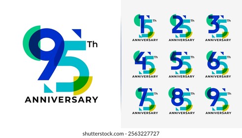 Set of anniversary logo design. Birthday number with abstract and geometric concept. Colorful celebration vector