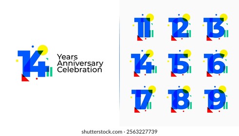 Set of anniversary logo design. Celebration symbol with colorful and shape concept. Abstract birthday icon