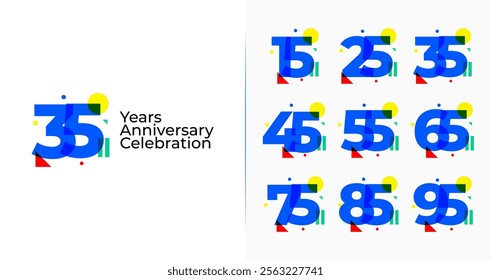 Set of anniversary logo design. Celebration symbol with colorful and shape concept. Abstract birthday icon