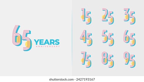 Set of anniversary logo design. Number icon with geometric concept for birthday event or celebration. Years vector symbol