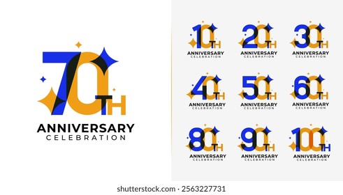 Set of anniversary logo design. Number symbol with star and colorful concept. Abstract birthday icon