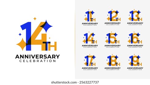 Set of anniversary logo design. Number symbol with star and colorful concept. Abstract birthday icon