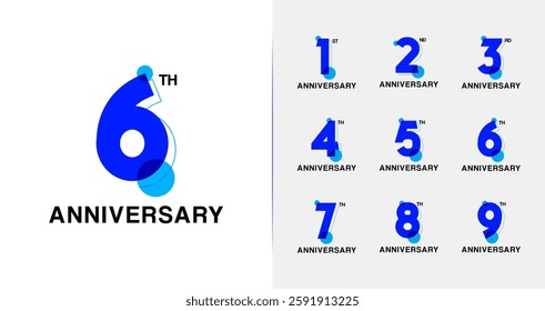 Set of anniversary logo design. Number symbol with line and round shape concept. Abstract celebration icon