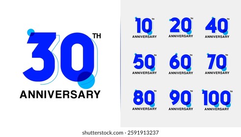 Set of anniversary logo design. Number symbol with line and round shape concept. Abstract celebration icon