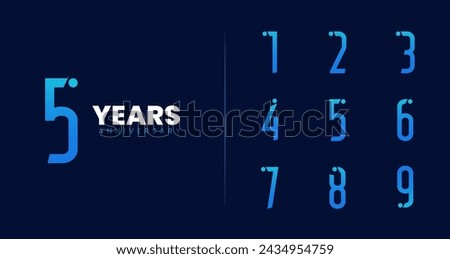 Set of anniversary logo design. Symbol with tech concept for birthday event or ceremony. 1, 2, 3, 4, 5, 6, 7, 8, 9, Years technology icon