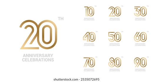 Set of anniversary logo design. Symbols of celebration 10, 20, 30, 40, 50, 60, 70, 80, 90 years. Numbers on a white background.