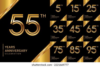 Set of Anniversary logo designs, Anniversary Logo with golden text for celebration events, invitation, greeting, web template, flyer, vector illustration svg