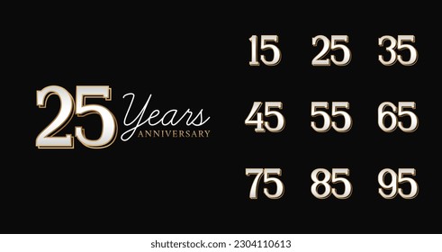 Set of anniversary logo with elegant style. Birthday number for happy moment, invitation or greeting card. Luxury celebration year vector template