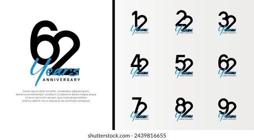 set of anniversary logo flat black color number and blue text on white background for celebration