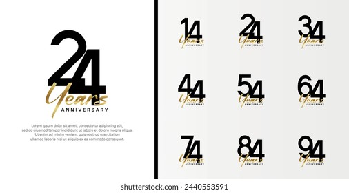 Set von Jubiläums-Logo-flache schwarze Farbnummer und goldener Text auf weißem Hintergrund für die Feier