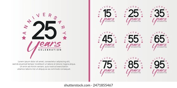 set of anniversary logo flat black color number and purple text on white background for celebration