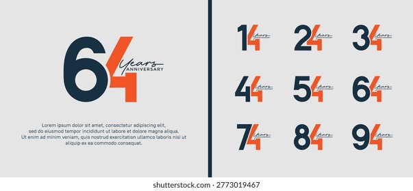 set of anniversary logo flat black and orange color on white background for celebration moment