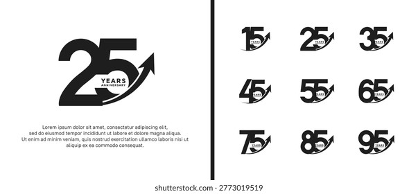 set of anniversary logo flat black color on white background for celebration moment