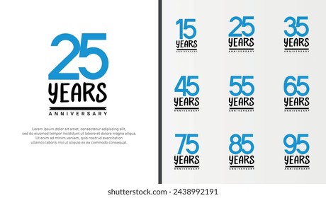 set of anniversary logo flat blue color number and black on white background for celebration