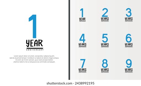 set of anniversary logo flat blue color number and black on white background for celebration
