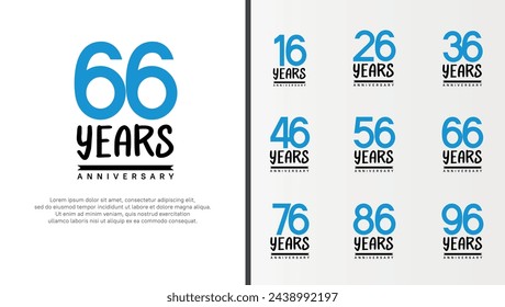 set of anniversary logo flat blue color number and black on white background for celebration