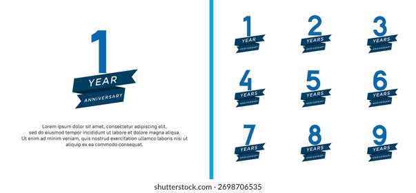 conjunto de aniversário logotipo plano azul cor no fundo branco para o momento de celebração