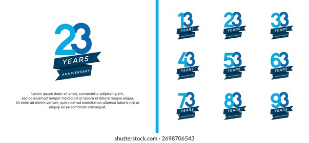 set of anniversary logo flat blue color on white background for celebration moment