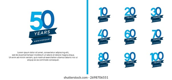 conjunto de aniversário logotipo plano azul cor no fundo branco para o momento de celebração