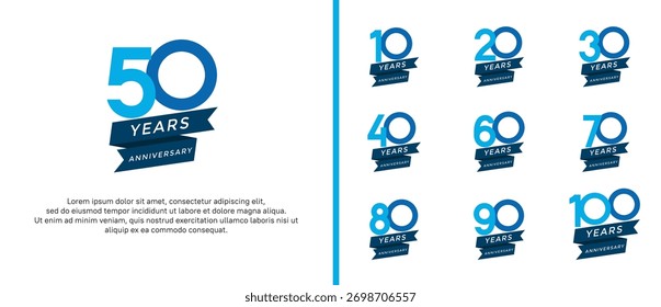 set of anniversary logo flat blue color on white background for celebration moment