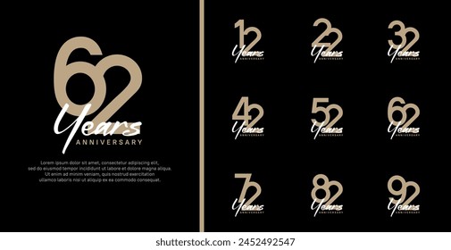 Set von Jubiläums-Logo-flache braune Farbnummer und weißer Text auf schwarzem Hintergrund für die Feier