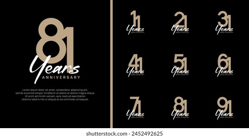 set of anniversary logo flat brown color number and white text on black background for celebration