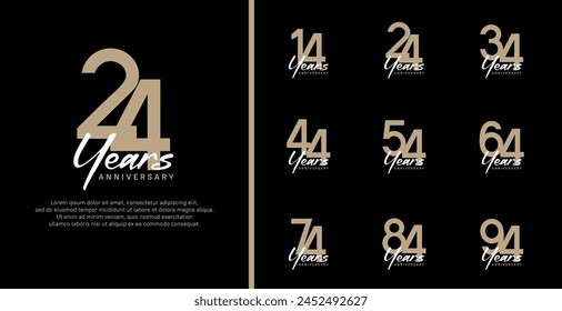 conjunto de logotipo de aniversario número de color marrón plano y texto blanco sobre fondo negro para la celebración