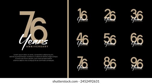 set of anniversary logo flat brown color number and white text on black background for celebration