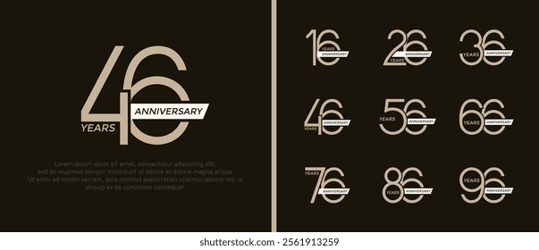 set of anniversary logo flat brown color and white ribbon on black background for celebration moment