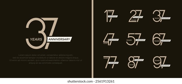 set of anniversary logo flat brown color and white ribbon on black background for celebration moment