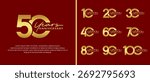 set of anniversary logo flat gold color on red background for celebration moment