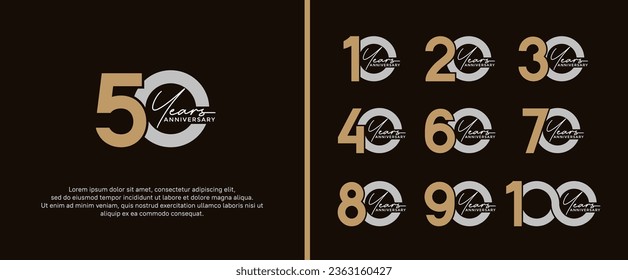 set of anniversary logo flat gold and silver color on black background for celebration moment