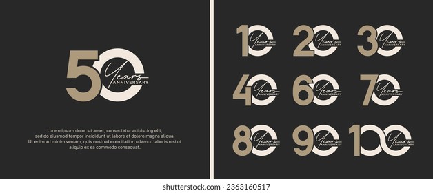 set of anniversary logo flat gold and gray color on black background for celebration moment