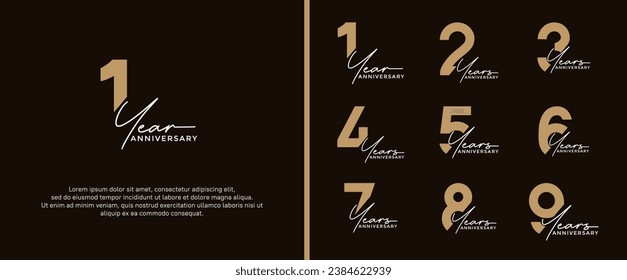 set of anniversary logo flat gold color on black background for celebration moment