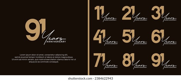 set of anniversary logo flat gold color on black background for celebration moment