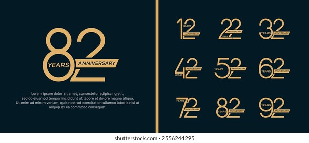 set of anniversary logo flat gold color and ribbon on black background for celebration moment