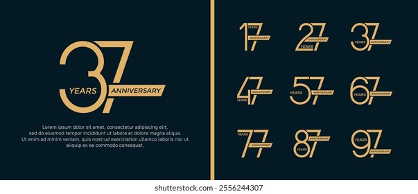 set of anniversary logo flat gold color and ribbon on black background for celebration moment