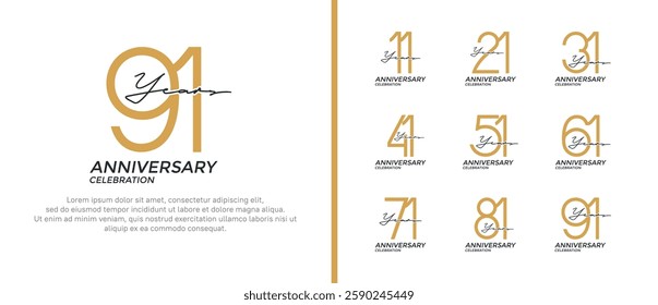 set of anniversary logo flat gold and black color on white background for celebration moment