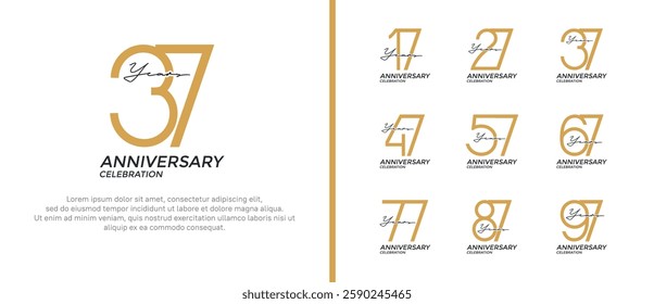 set of anniversary logo flat gold and black color on white background for celebration moment